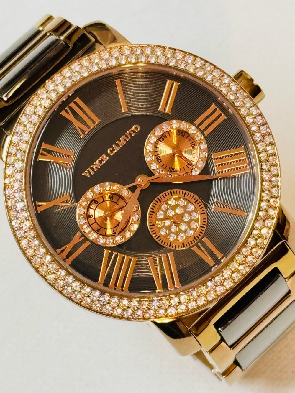 Vince Camuto Big Face Womens 6" MAX Multifunction Watch Rose Gold Gray VC/5001PL